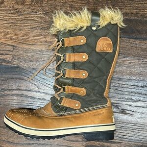 Sorel Tofino Women Sz 9 Lace-Up Boots Winter Camel/Green